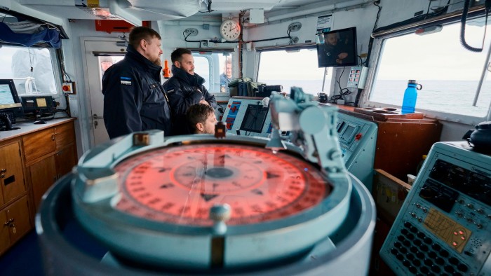 An Estonian naval ship taking part in boosted Nato patrols in the Baltic Sea in January 2025 following suspected sabotage of undersea cables