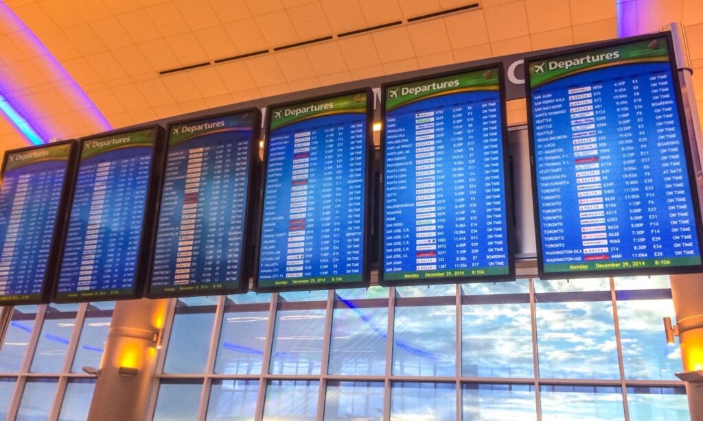 Atlanta, USA - December 29, 2014: Departures Board at Atlanta Airport, USA