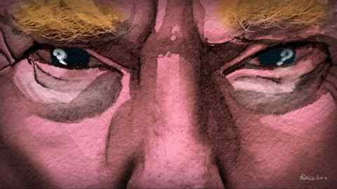 James Ferguson illustration of Trump with question marks in his eyes