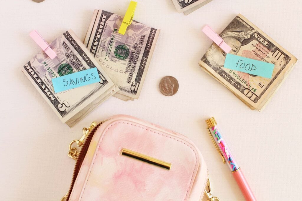 picture of money on table with labels