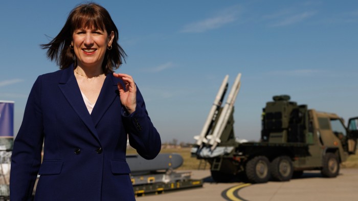 Rachel Reeves stands near an ASRAAM missile during a visit to RAF Northolt in north London
