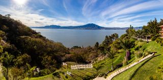 Panorama of Chapala Lake and Cerro de Garcia taken from Monte Coxala hotel (San Juan Cósala) in Jalisco State, Mexico.