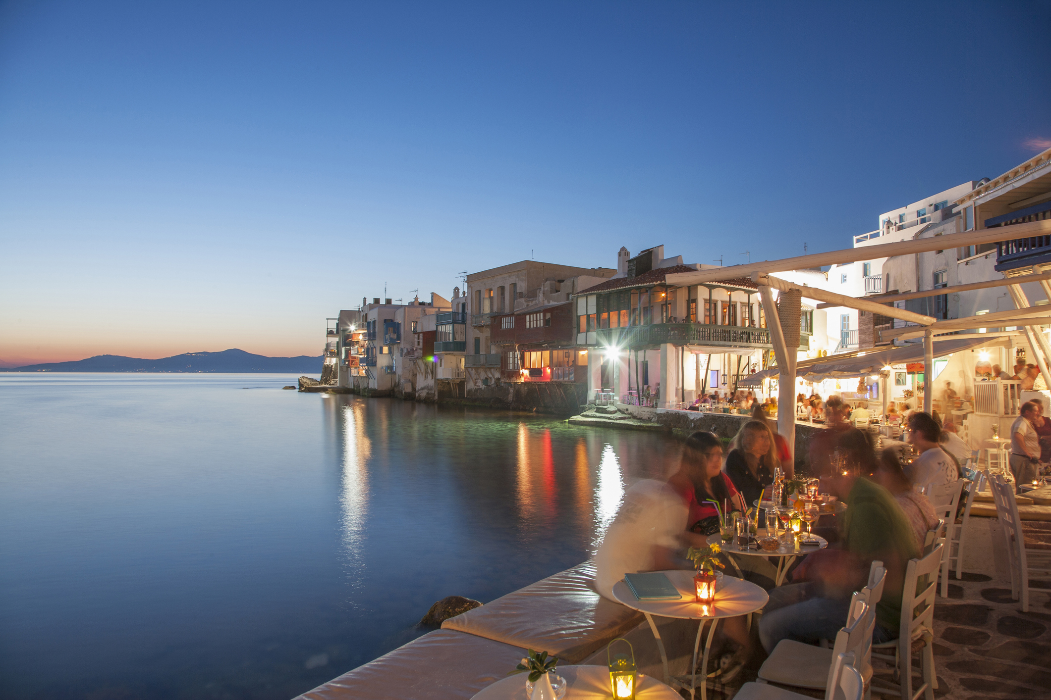 Dining out by the water in Mykonos, Greece.