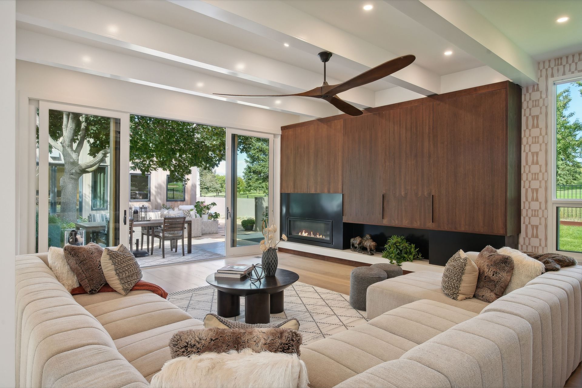 A modern home for sale in Boulder, Colorado by a golf course.