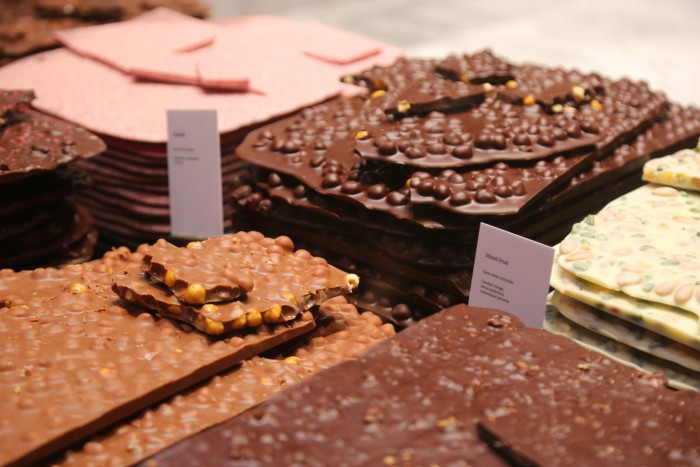 Chocolates on display in a Läderach shop in Toronto, Ontario, Canada