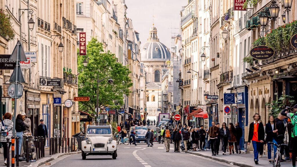 A busy street in Paris, France.