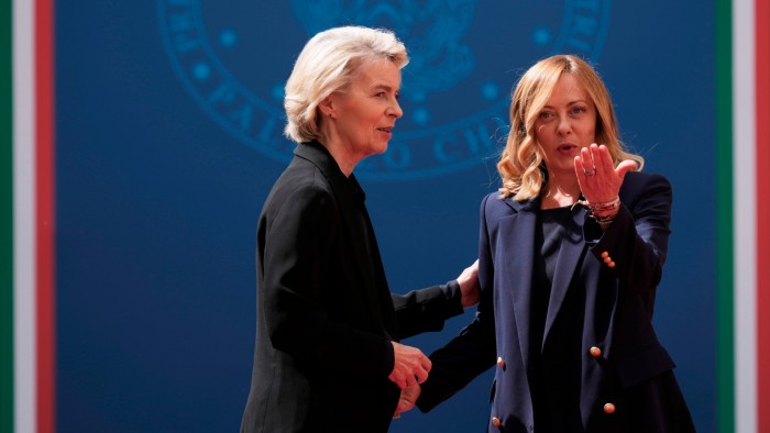 European Commission president Ursula von der Leyen, left, and Italy’s PM Giorgia Meloni