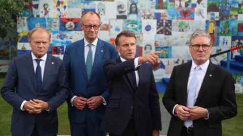 Donald Tusk, Friedrich Merz, Emmanuel Macron and Sir Keir Starmer at the EU summit in Tirana
