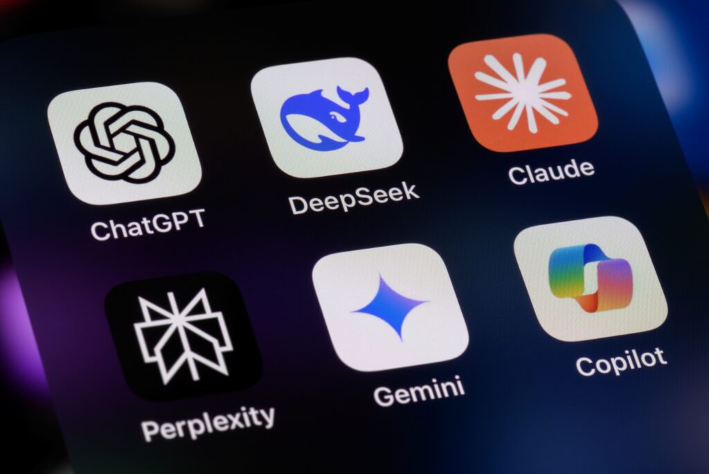 Various ai chatbot app widgets on a phone screen.