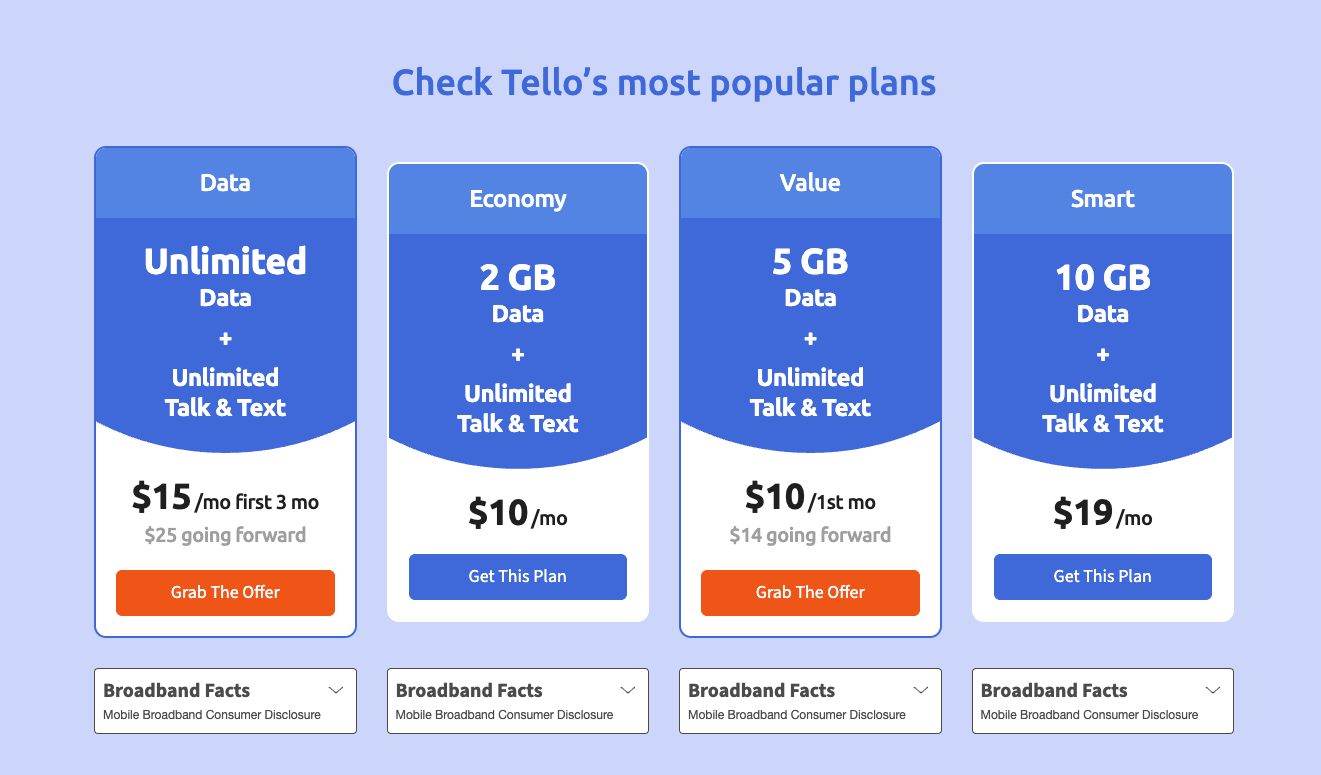 Tello phone plans tello plans