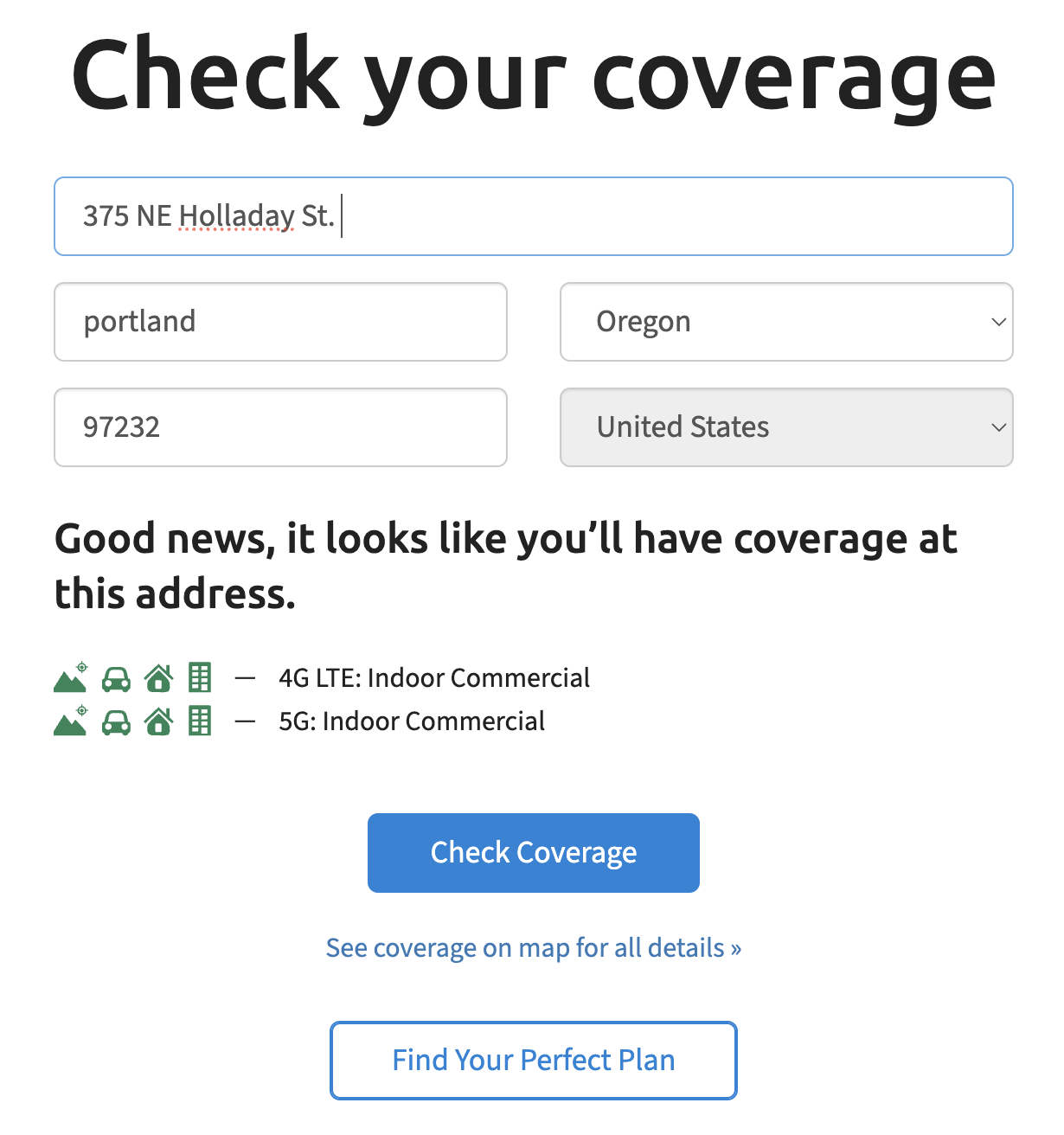 Tello Coverage Check - screenshot tello coverage check screenshot