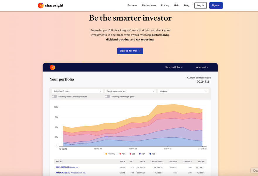 sharesight homepage screenshot