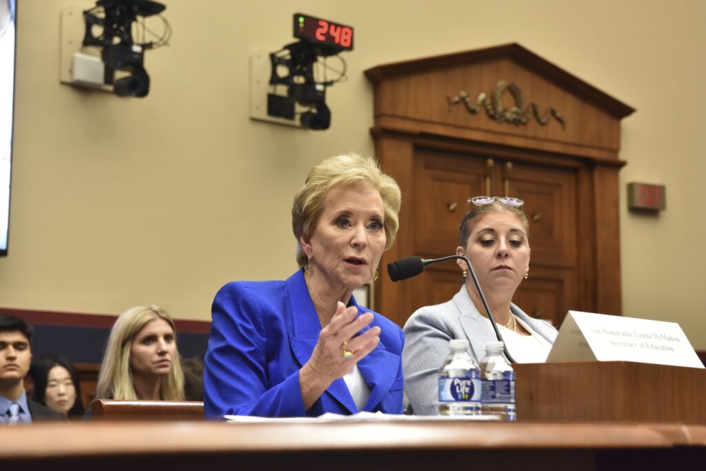 Education Secretary Linda McMahon testifies before the House Education and Workforce Committee on Capitol Hill on June 4, 2025 in Washington, D.C. (Photo by Sha Hanting/China News Service/VCG via AP )