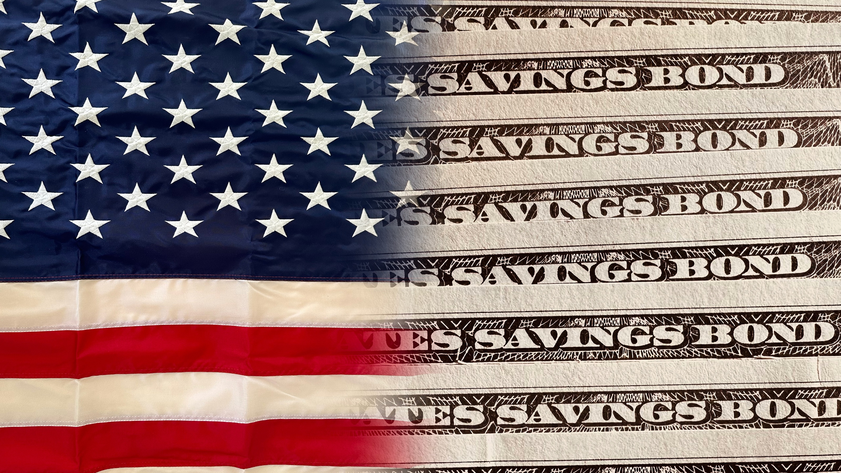 Part of an American flag with U.S. Savings Bonds next to it.