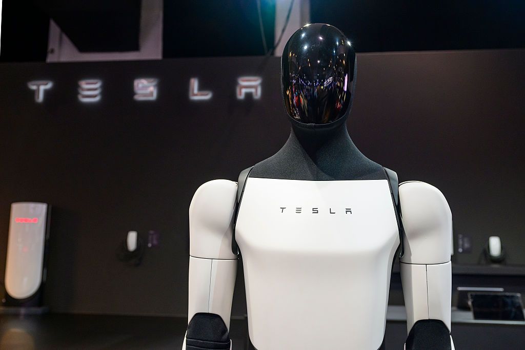 Tesla Optimus, also known as Tesla Bot robotic humanoid on display at the AutoSalon press preview on January 09, 2026, in Brussels, Belgium.