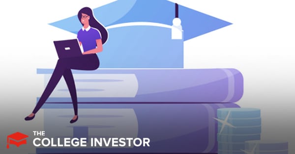 An illustrative graphic for a "Juno Student Loan Review" article features a stylized depiction of a female student in dark clothing sitting atop a large stack of purple-hued books, symbolizing education and academic pursuits. Behind her, a house-like outline with a chimney further emphasizes the concept of stability or financial foundation. To the right of the book stack, several neat piles of coins or currency are visible, representing the financial aspects and potential savings associated with student loans and the collective bargaining power that Juno uses to negotiate better rates for borrowers. This image visually encapsulates the core themes of student finance, loan reviews, and the benefits offered by Juno's unique approach to private student loan lenders. Source: The College Investor
