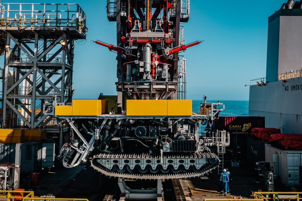 A nodule collector on a vessel out on the sea.