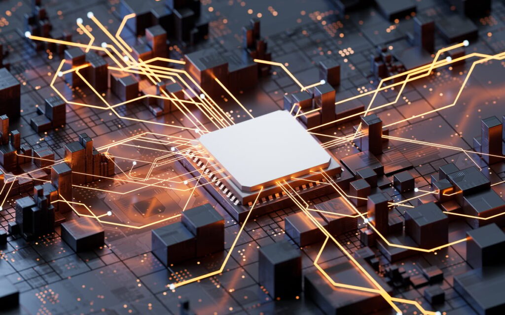 Semiconductor with electrical currents coming out of it.