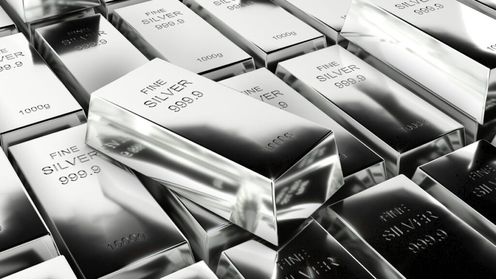 A computer illustration shows multiple silver bars sitting in rows with one bar sitting atop the others.
