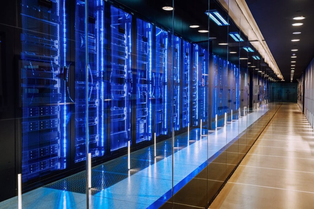 Cloud computing servers in a data center.
