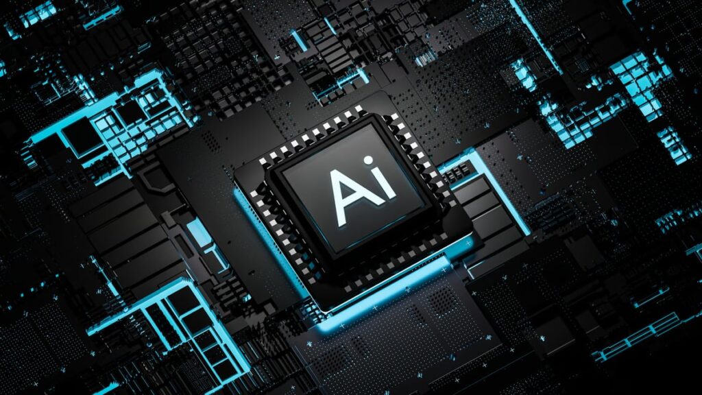 "AI" written atop a semiconductor.