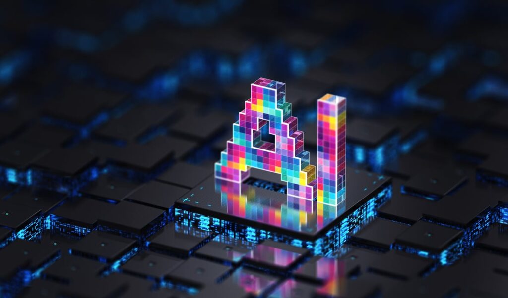 An image of colorful letters that spell out AI.
