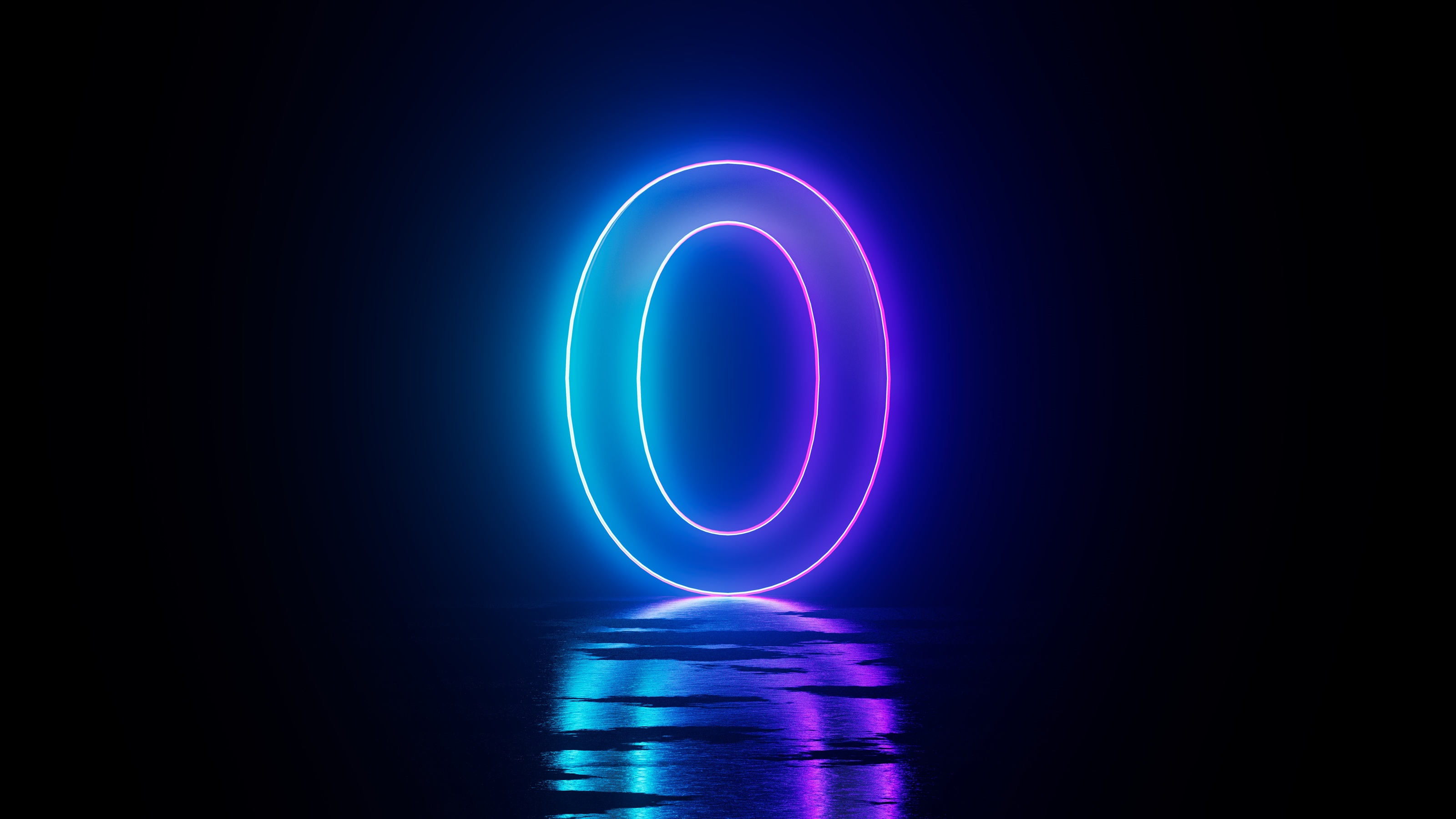 A digitized number 0 in neon blue and purple.