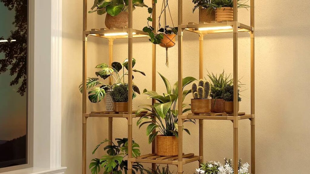 Walmart has a 10-shelf plant stand with built-in grow lights on sale for $40