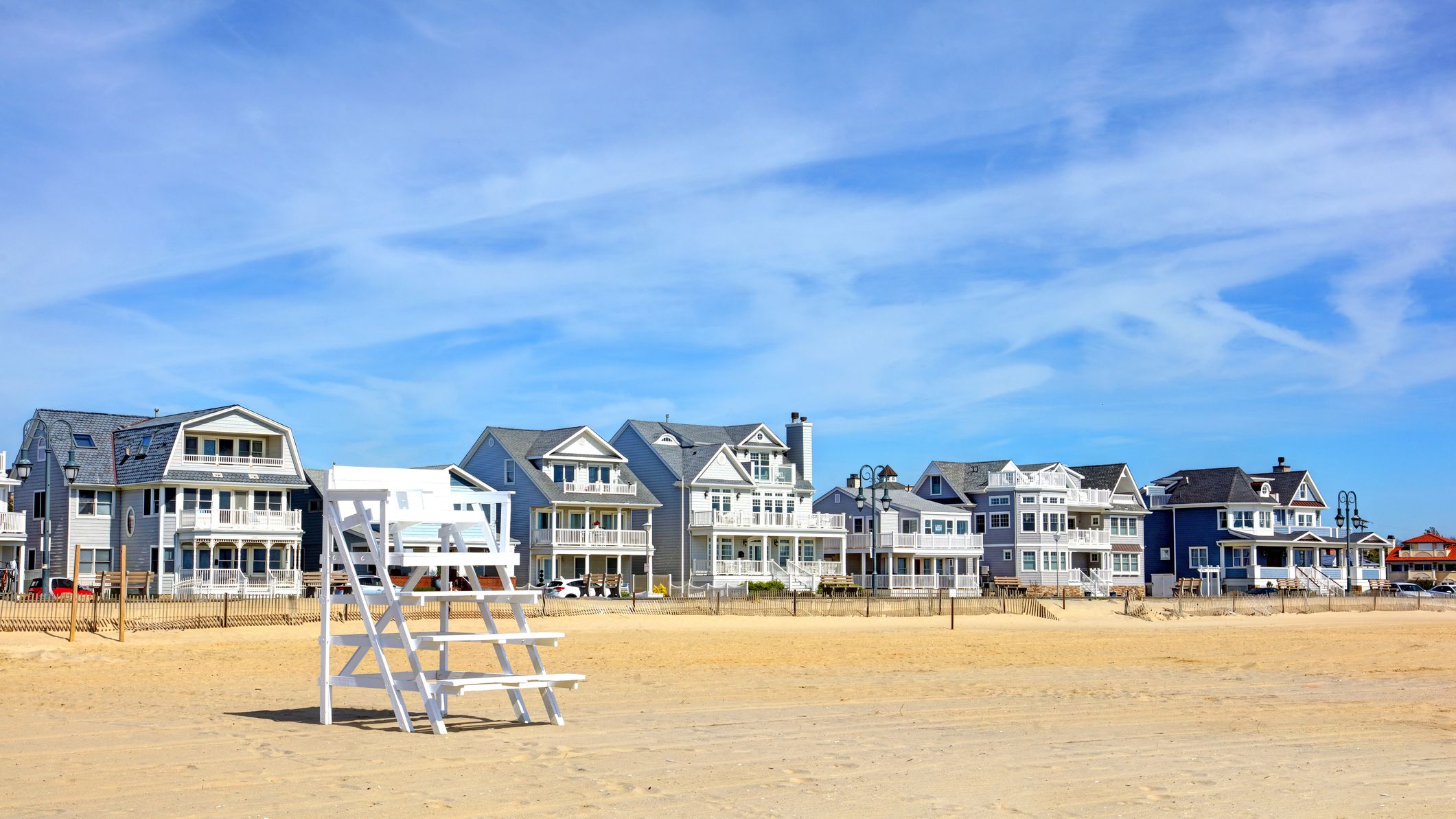 Houses on the beach in Belmar, New Jersey.