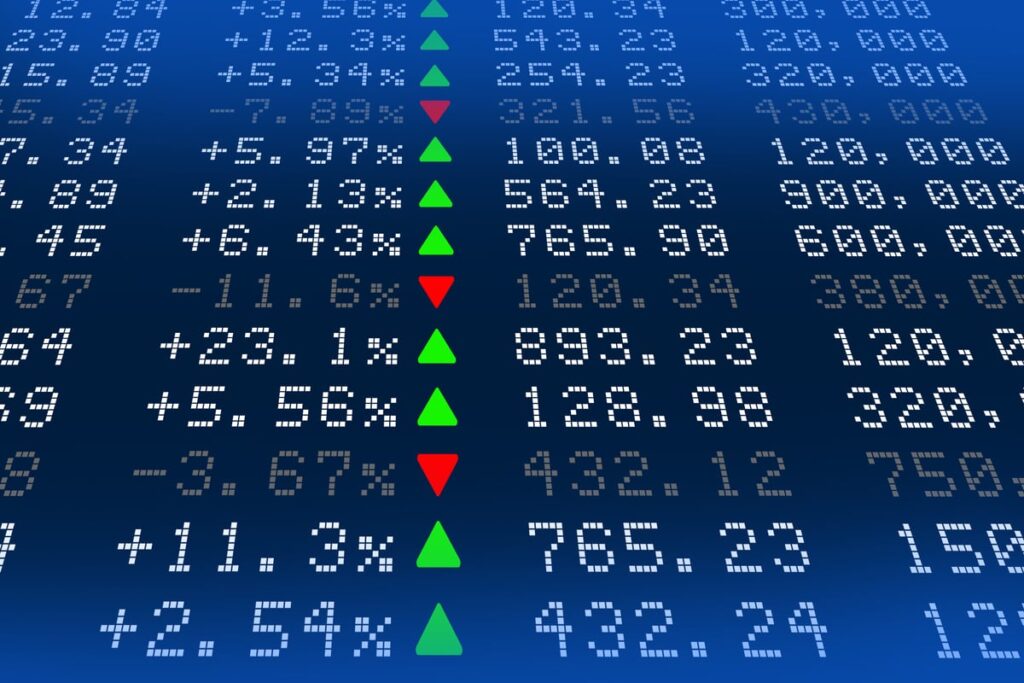 Market returns on a digital screen.