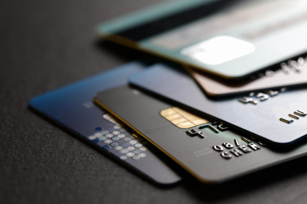 A stack of payment cards.