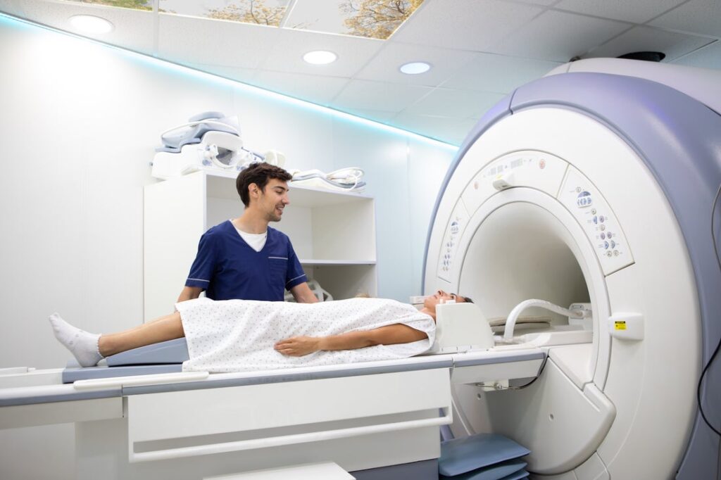 Patient entering an MRI machine.