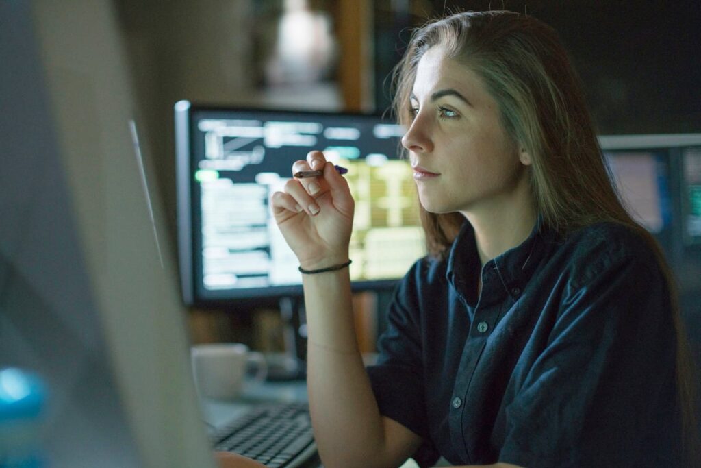 Investor analyzing stocks.