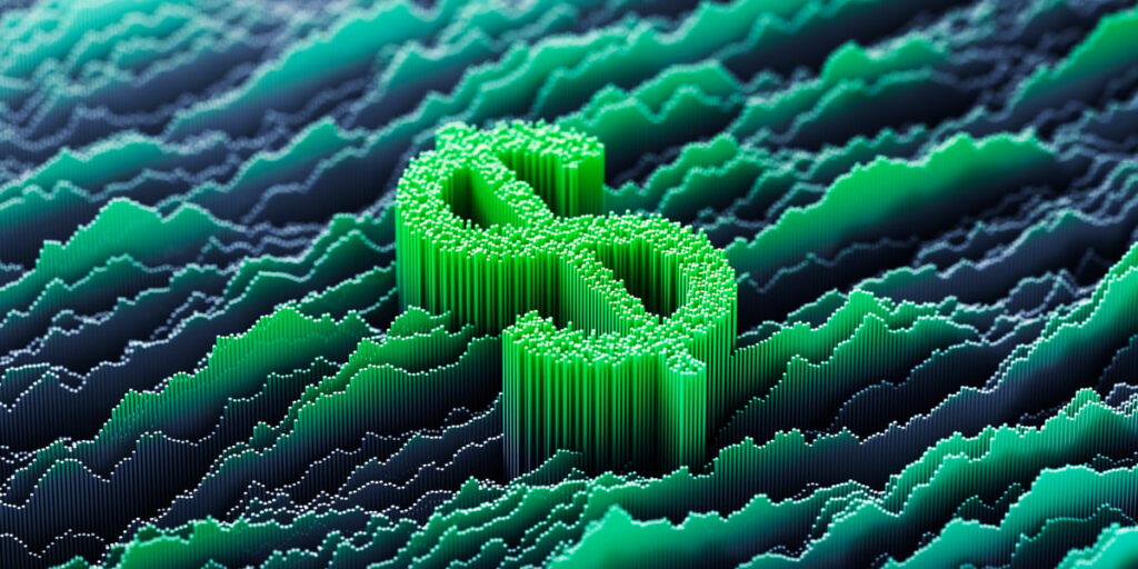 Green waves forming a dollar symbol.