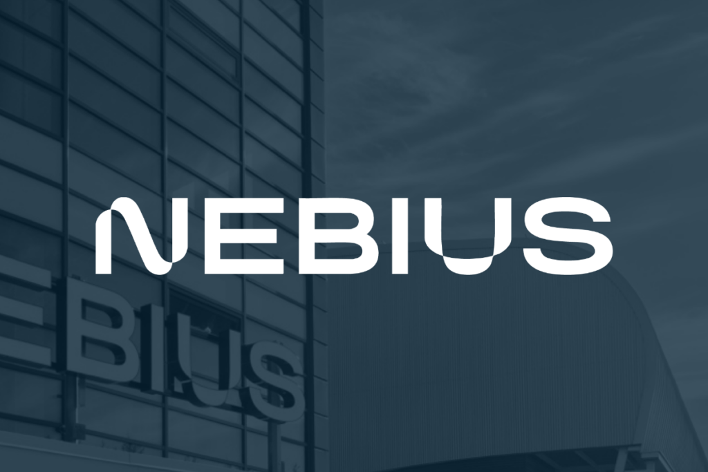 The Nebius logo superimposed over a picture of the company's headquarters building.