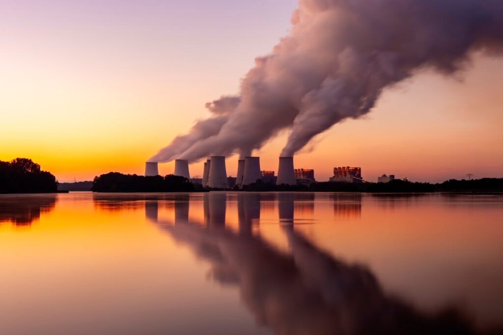 Nuclear power plants at sunset.