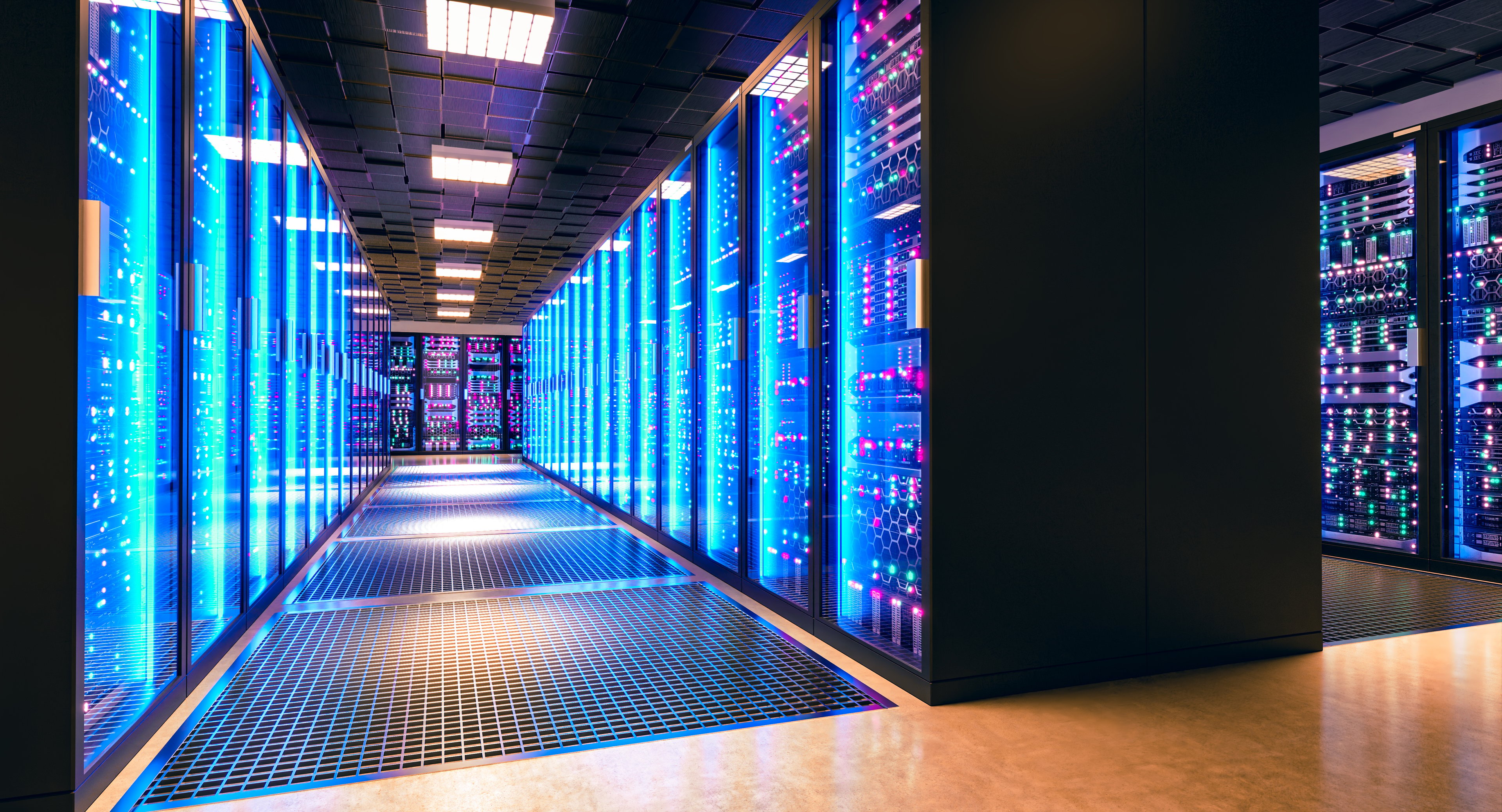 A room filled with racks of servers.
