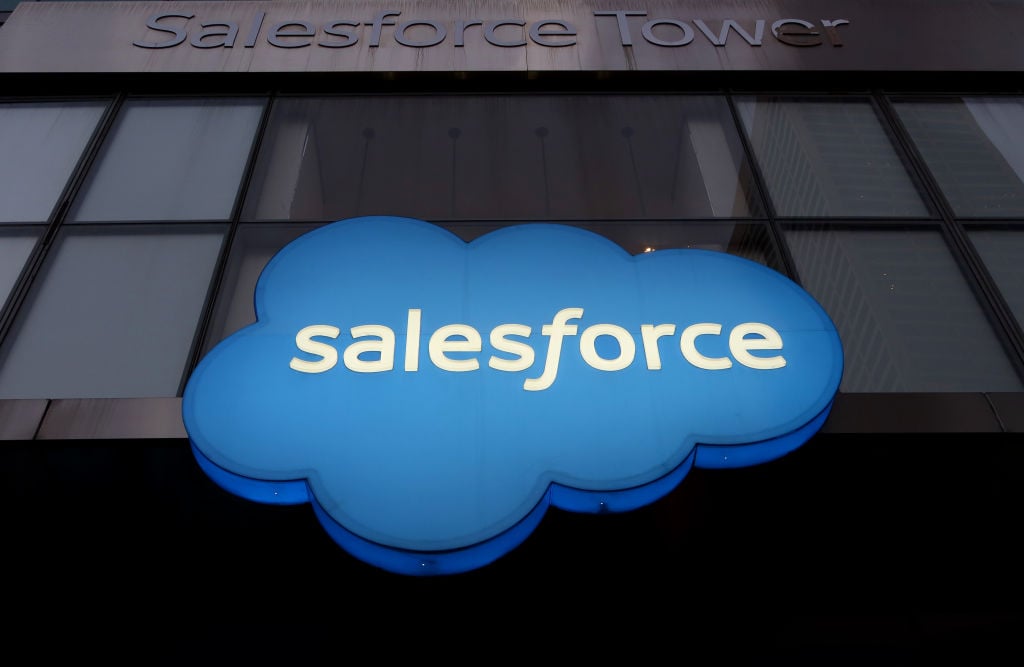 A Salesforce logo on a building.