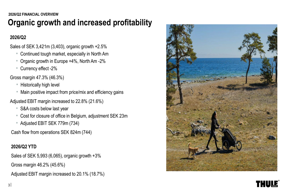 Thule Q2 2026 slides: record margins offset North America weakness