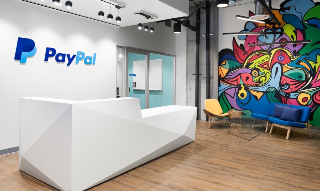 PayPal logo on wall of the Toronto office.