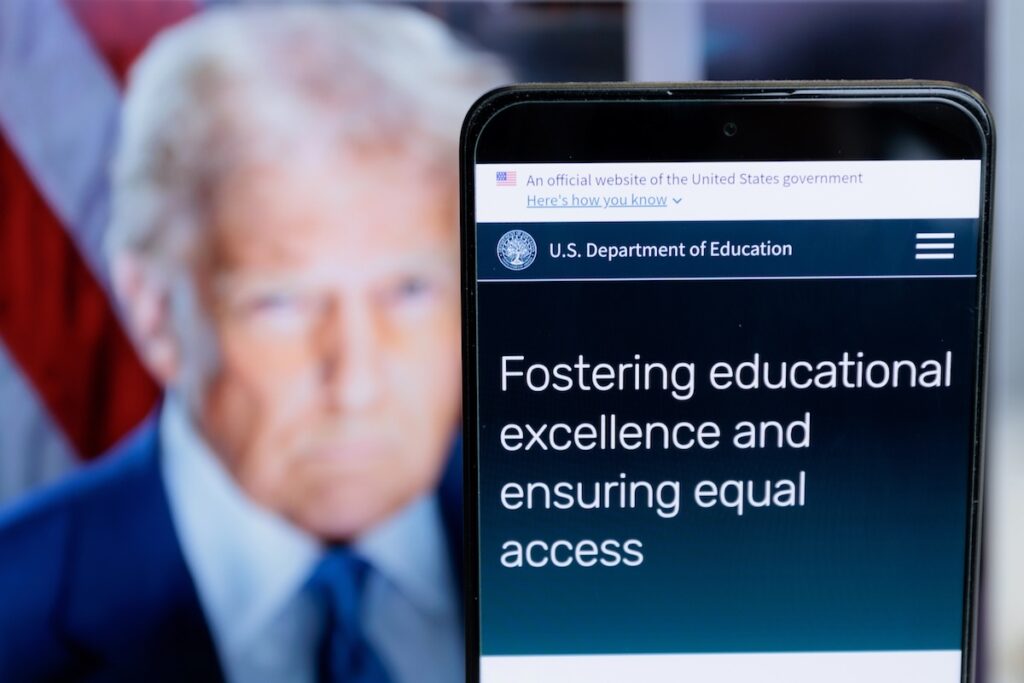 An image of the US Department of Education website saying