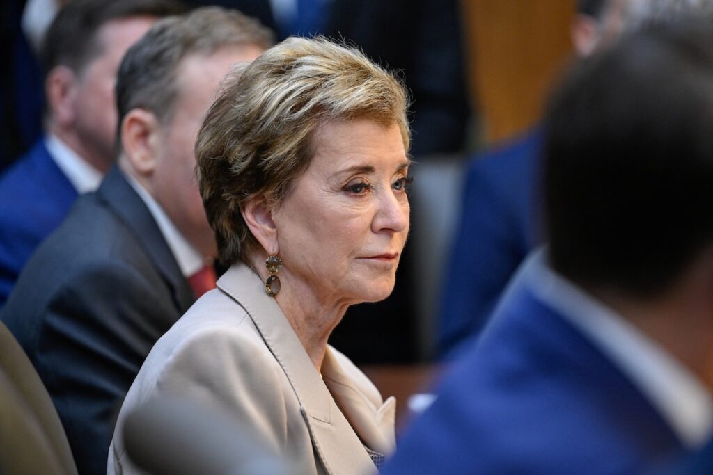 U.S. Secretary of Education Linda McMahon participates in a cabinet meeting at Camp David in Thurmont, Maryland, U.S., July 31, 2026. REUTERS/Daniel Heuer