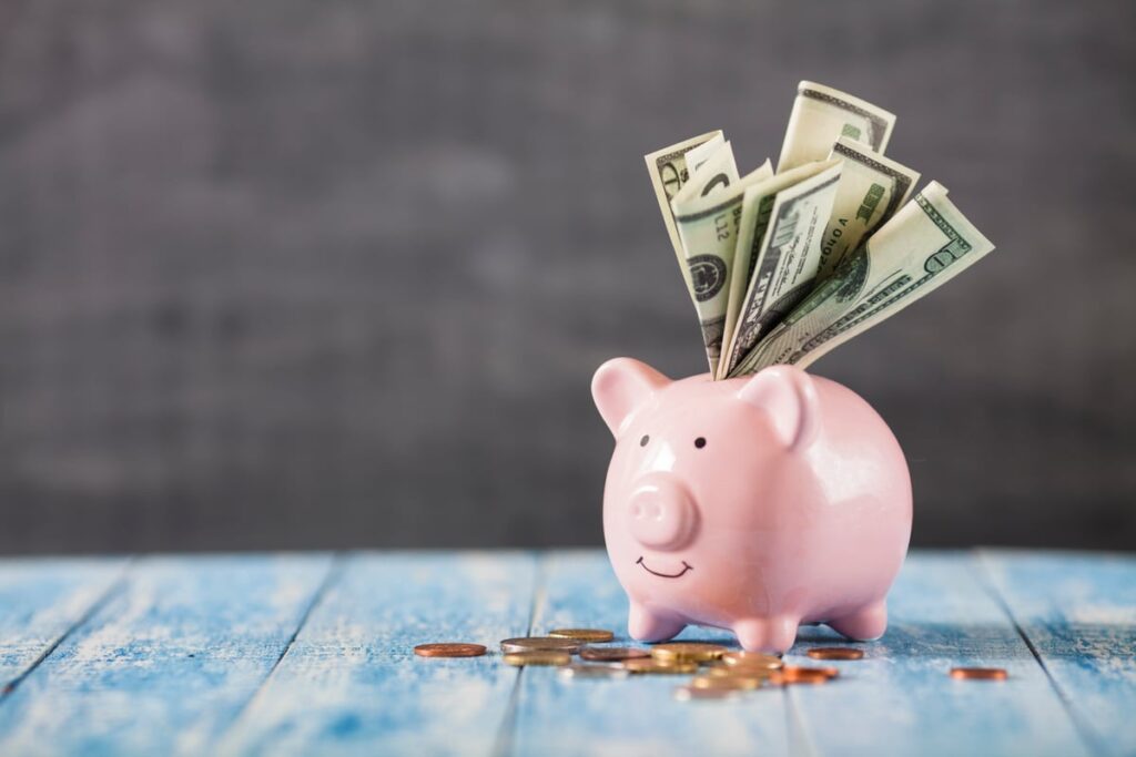 A piggybank with money.