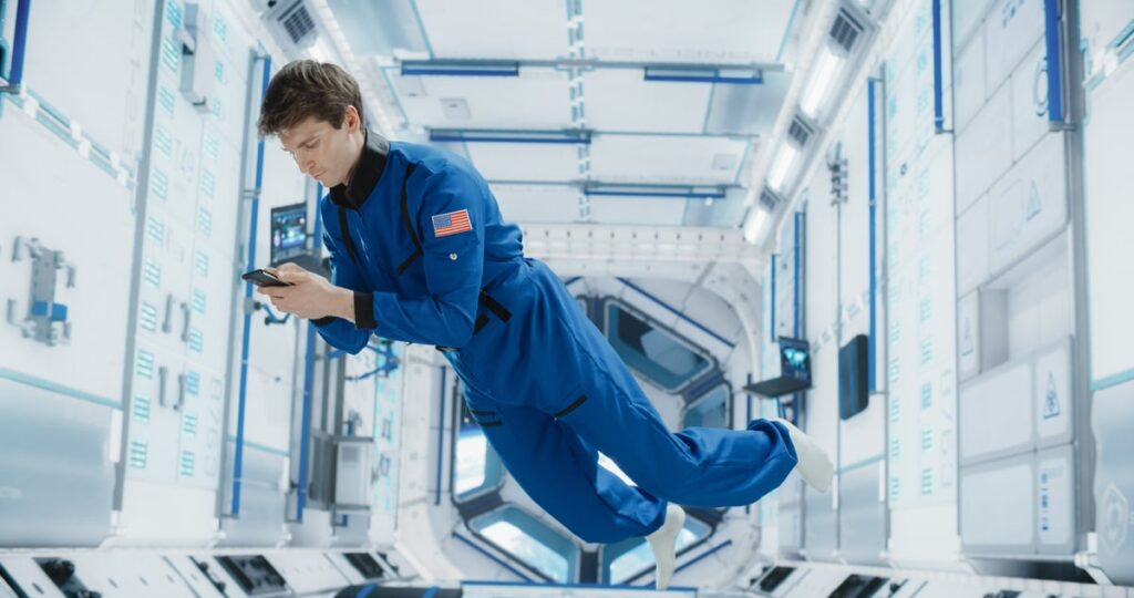 An astronaut in a spaceship.