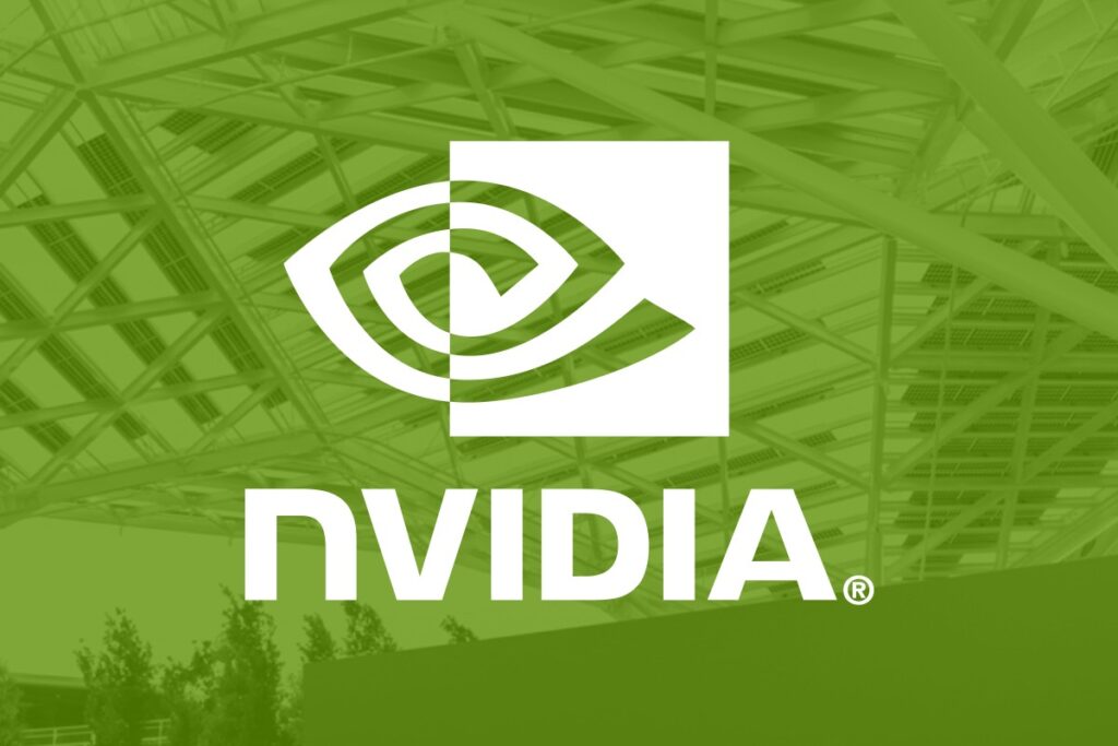 The Nvidia logo is set against a lime-green background.