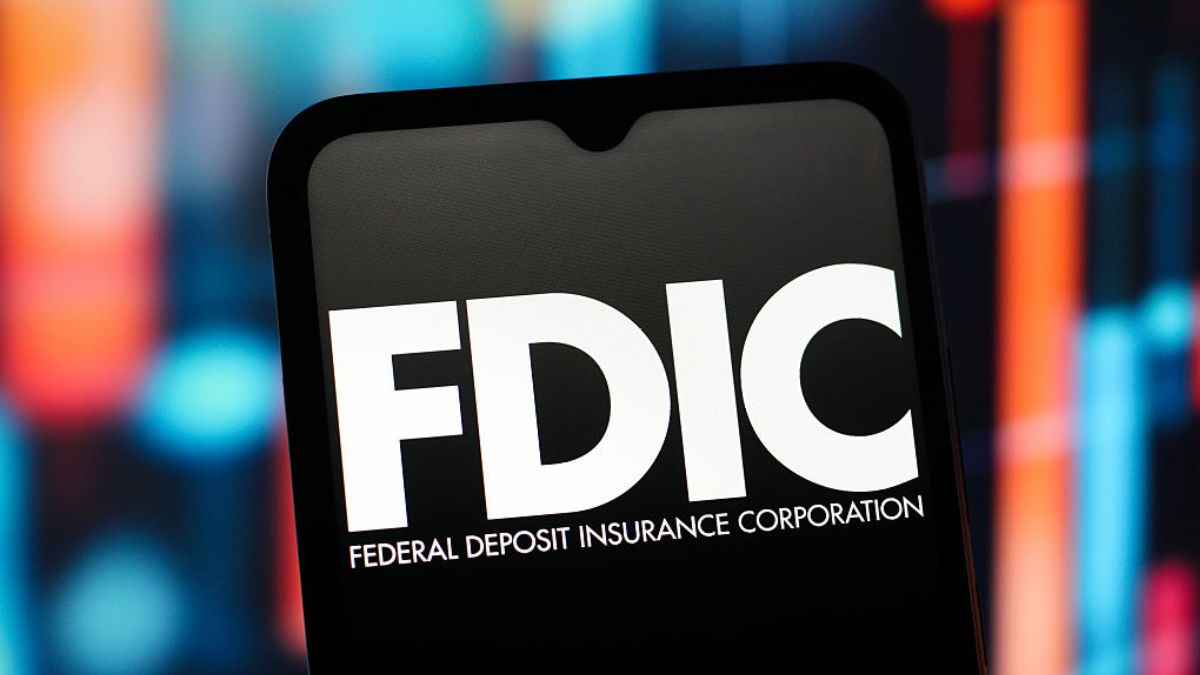 FDIC (Federal Deposit Insurance Corporation) logo is seen displayed on a smartphone screen.