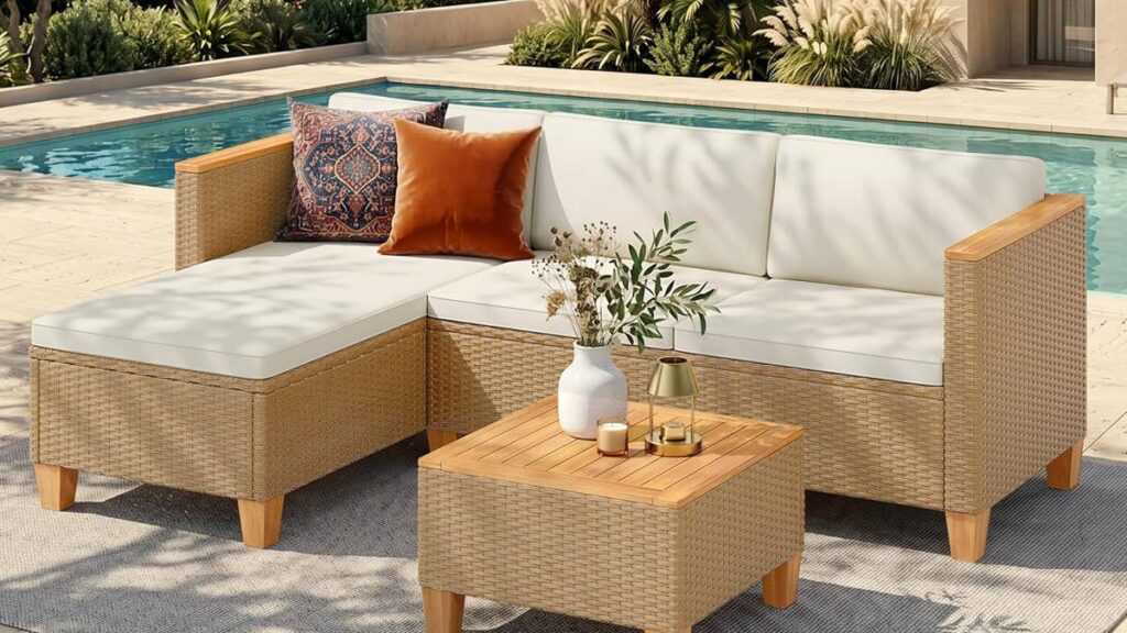 Amazon is selling a 3-piece 4-seater wicker sectional patio set for $279