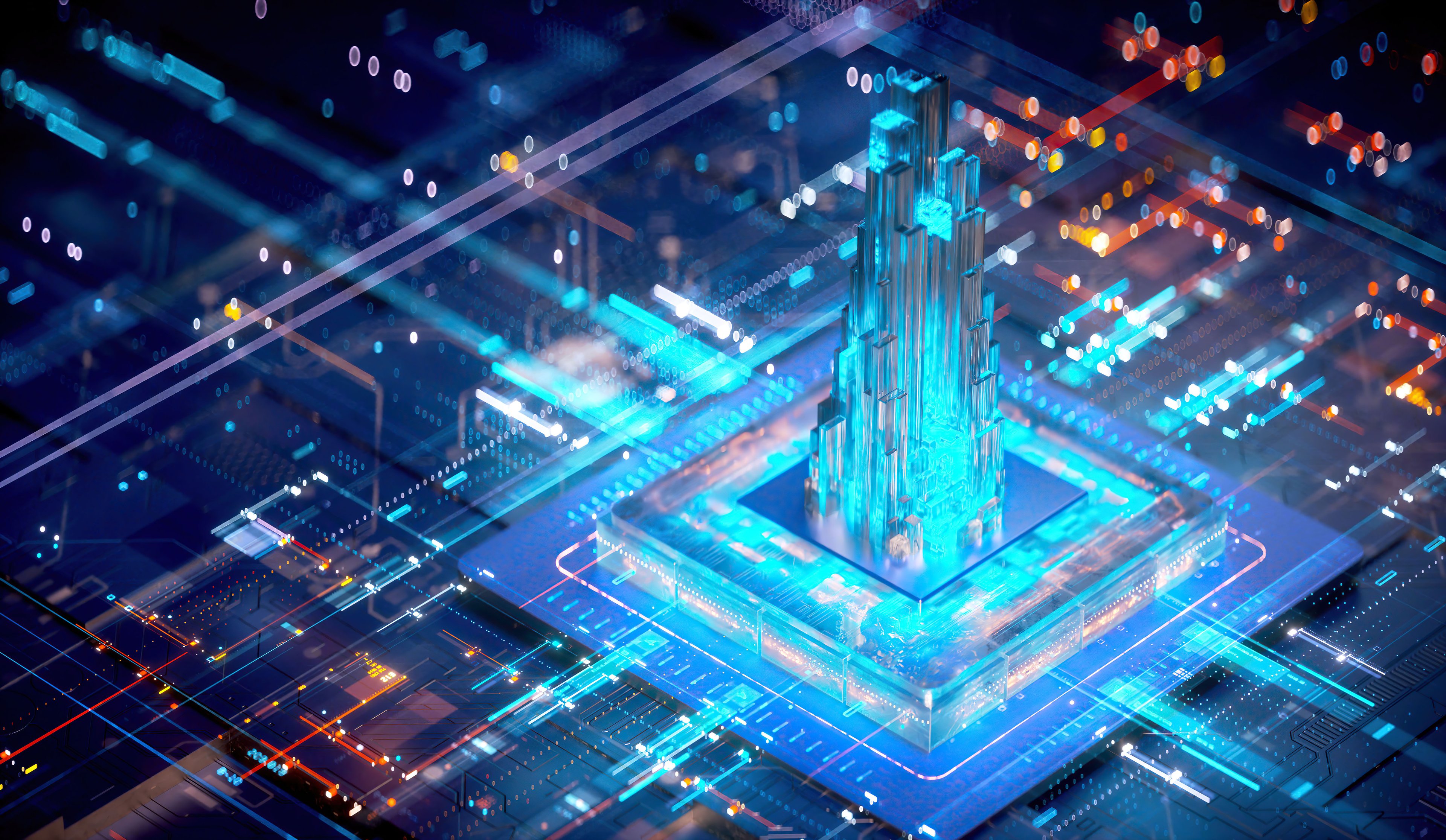 A growth rises out of an AI chip.