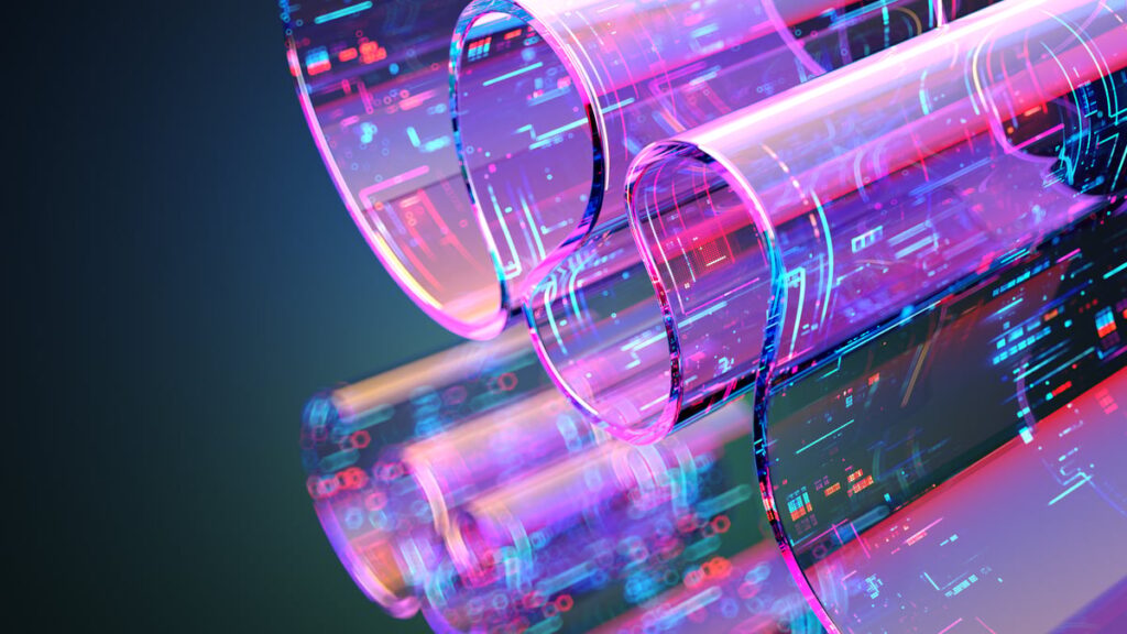 A paper like wave of data flows.