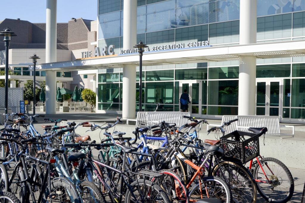 Bicycles at UC Davis in front of the ARC building.